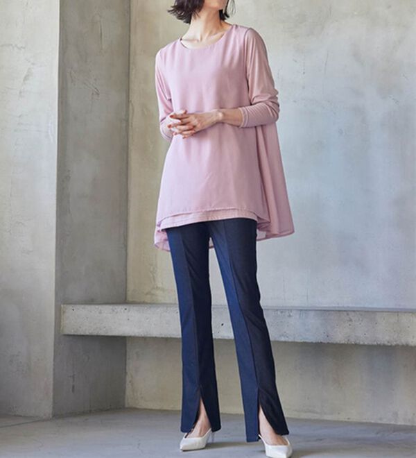 RANAN（ラナン）の「ひんやり！デニム調スリットパンツ（フルレングスパンツ）」｜詳細画像