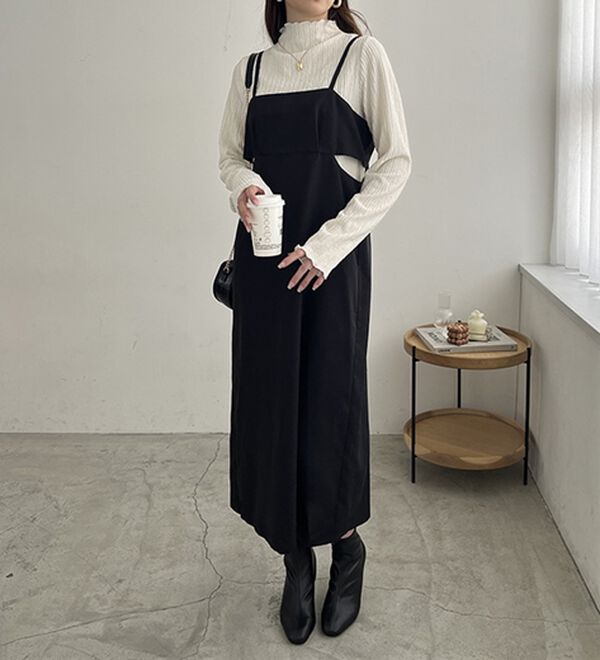 GeeRA（ジーラ）の「サイドカットアウトキャミワンピース（その他ワンピース）」｜ブラック