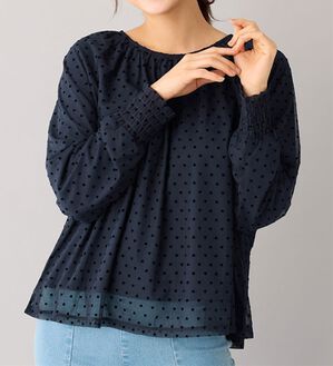 alotta（アロッタ）の「ハート柄フロッキーチュールブラウス（ブラウス）」｜ネイビー