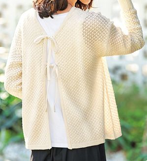 BELLUNA（ベルーナ）の「２ＷＡＹ透かし編リボンニットカーディガン（ニットカーディガン）」｜アイボリー