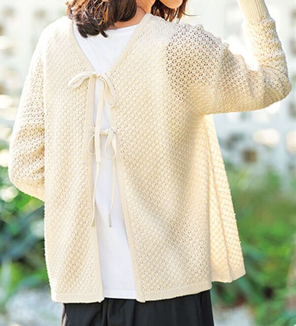 BELLUNA（ベルーナ）の「２ＷＡＹ透かし編リボンニットカーディガン（ニットカーディガン）」｜アイボリー