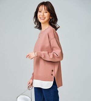 BELLUNA（ベルーナ）の「裾ボタン重ね着風ニットプルオーバー（ニット・セーター）」｜ピンク系