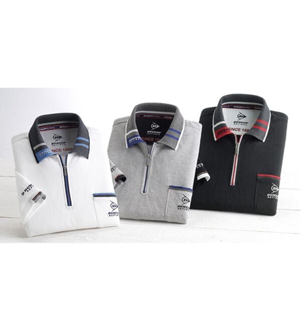 「＜ダンロップ・リファインド＞衿ジャカード７分袖ジップポロ（メンズポロシャツ）」｜詳細画像