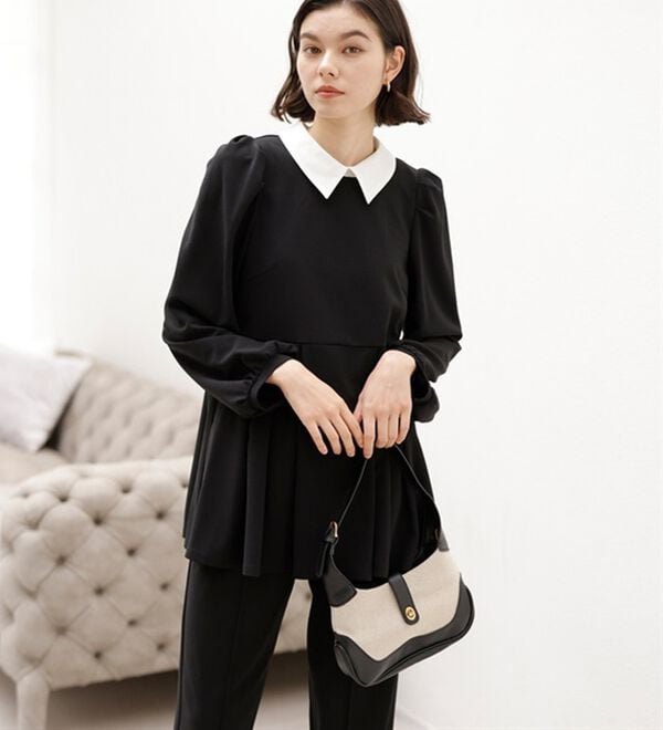 [極美品] テッドベーカー ブラウス 1 プリーツ リボン バイカラー 激かわ 2点セット】2WAYプリーツ切替ブラウスセットアップ - ベルーナ