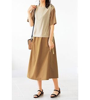 BELLUNA（ベルーナ）の「秒映え！異素材切替サイドリボン使いワンピース（ドッキングワンピース）」｜アイボリー系