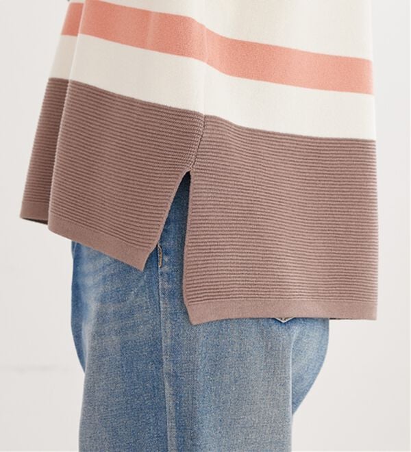 BELLUNA（ベルーナ）の「【暮らし快適ニット】ミラノリブ配色ボーダーニットプルオーバー（ニット・セーター）」｜詳細画像