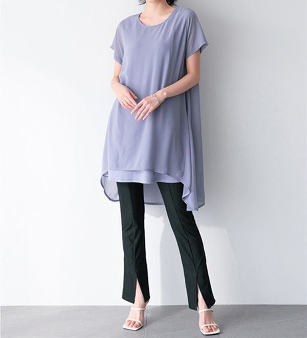 RANAN（ラナン）の「ひんやり！デニム調スリットパンツ（フルレングスパンツ）」｜詳細画像