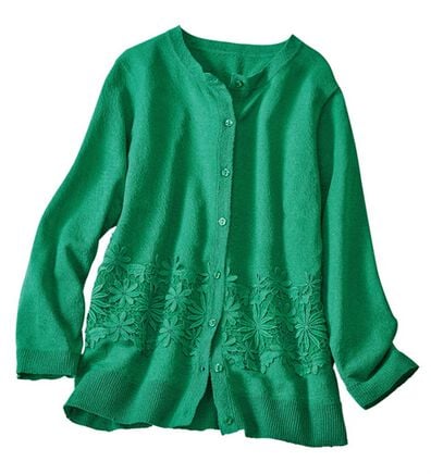 ルフラン（ルフラン）の「花柄レースニットカーディガン（ニットカーディガン）」