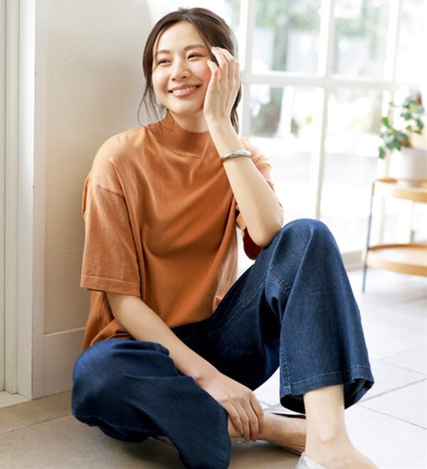 BELLUNA（ベルーナ）の「【選べるデザイン】Ｔシャツが苦手な方に！ひんやり綿混ニットＴ（ニット・セーター）」｜詳細画像