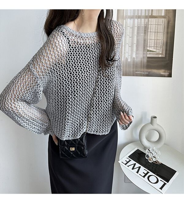 GeeRA（ジーラ）の「透かし編みメッシュニットプルオーバー（ニット・セーター）」｜詳細画像