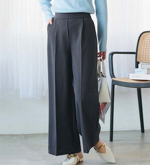 Pierrot（ピエロ）の「【選べる丈】楽ちんきれい高見えワイドパンツ（ワイドパンツ・ガウチョ）」｜ダークチャコール
