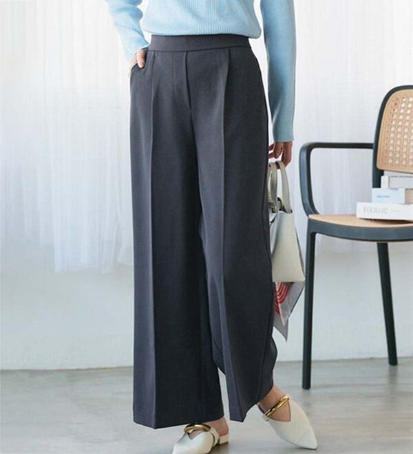 Pierrot（ピエロ）の「【選べる丈】楽ちんきれい高見えワイドパンツ（ワイドパンツ・ガウチョ）」｜ダークチャコール