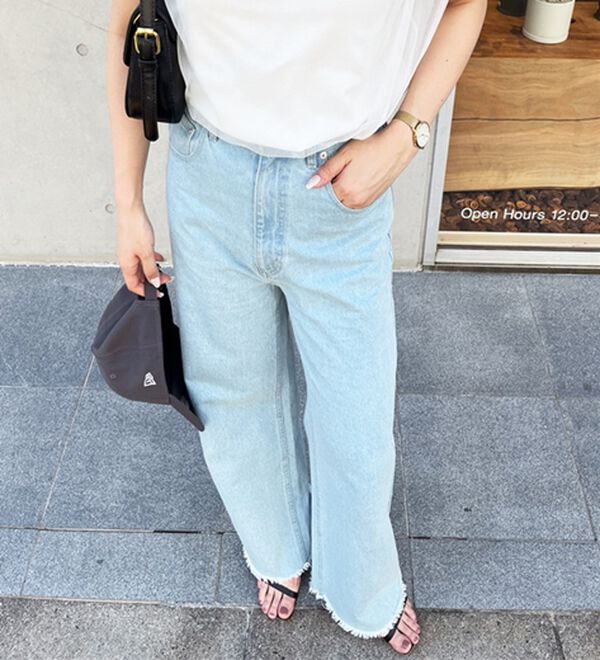 GeeRA（ジーラ）の「オリジナルパッチハイウエストデニム（ワイドパンツ・ガウチョ）」｜詳細画像