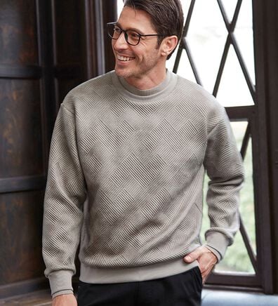 「＜コムルヴァン・オム＞ふくれジャカードレザー風トレーナー（メンズトレーナー）」