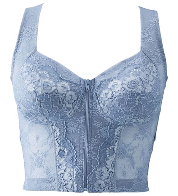 LAVIENNE（ラヴィエンヌ）の「猫背は卒業！総レースロングブラ（ノンワイヤーブラ）」｜ブルーグレー