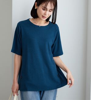 BELLUNA（ベルーナ）の「波柄ジャカード素材裾ボタンチュニック（チュニック）」｜ターコイズ