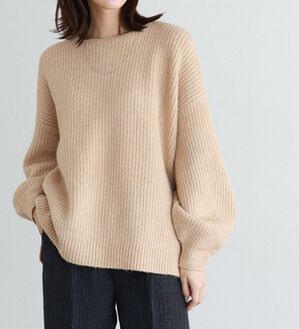 Pierrot（ピエロ）の「【洗濯機で洗える】ネックが選べるふんわりボリューム袖ニット（ニット・セーター）」｜杢イエロー