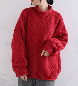 A HAPPY MARILYN（アハッピーマリリン）の「【ＬＬ～６Ｌ】苦しくないバスケット編みチャンキーニット（ニット・セーター）」｜レッド