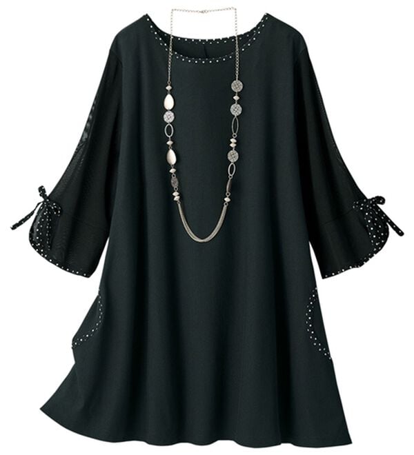 ルフラン（ルフラン）の「【２色組】袖チュールネット切替チュニック＜ドットリア＞（チュニック）」｜詳細画像