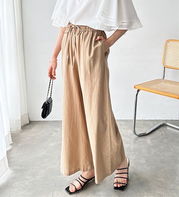 GeeRA（ジーラ）の「麻入りリラックスワイドパンツ（ワイドパンツ・ガウチョ）」｜詳細画像