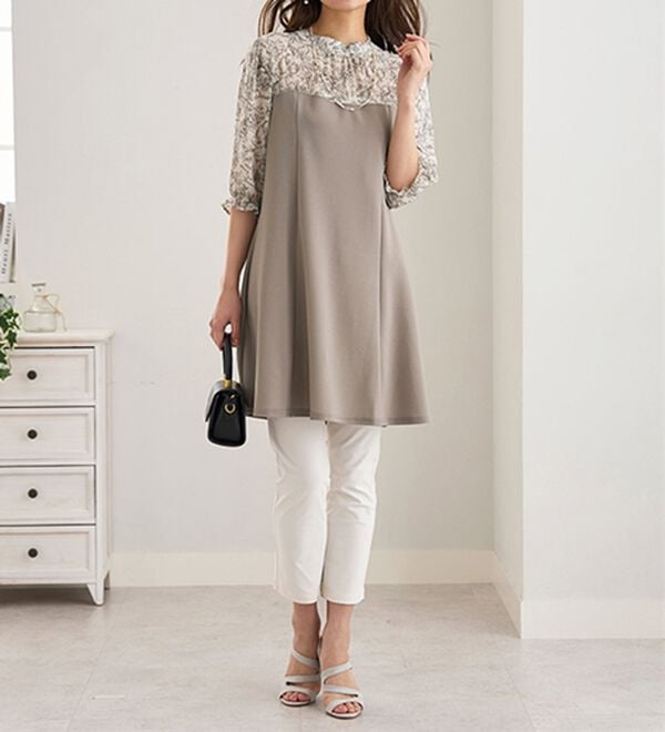 BELLUNA（ベルーナ）の「バックリボン使いプリント切替チュニック（その他ワンピース）」｜詳細画像