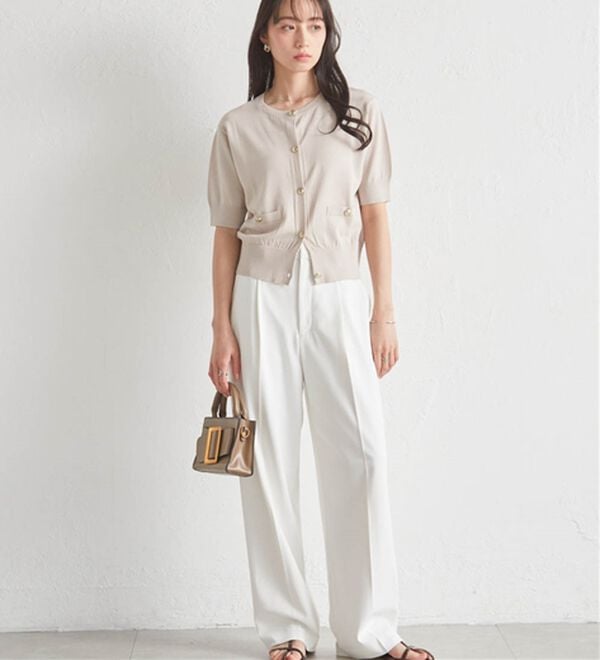 RANAN（ラナン）の「ゴールド調ボタン5分袖ニットカーデ（ニットカーディガン）」｜詳細画像