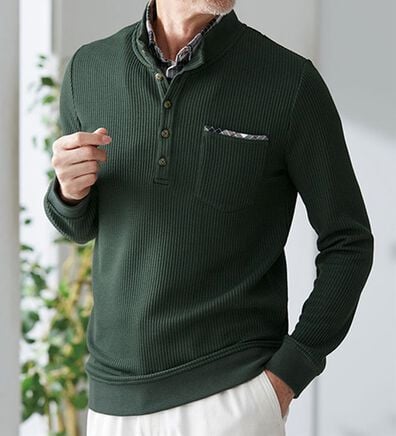 「ワッフルダブル衿トレーナー（メンズトレーナー）」