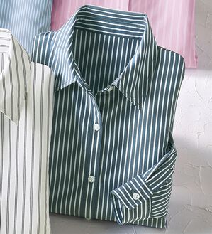 BELLUNA（ベルーナ）の「洗える！ストレッチイージーケアシャツ（シャツ）」｜ネイビーストライプ