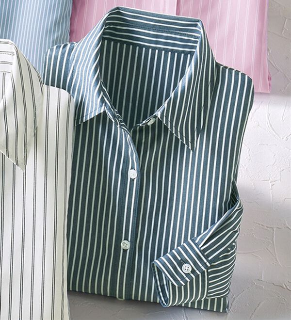 BELLUNA（ベルーナ）の「洗える！ストレッチイージーケアシャツ（シャツ）」｜ネイビーストライプ