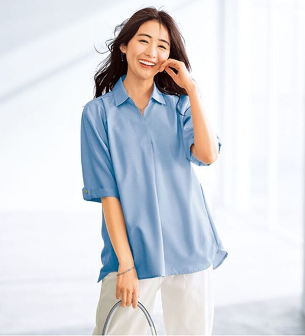 BELLUNA（ベルーナ）の「麻調素材袖ボタン使いブラウス（ブラウス）」｜詳細画像