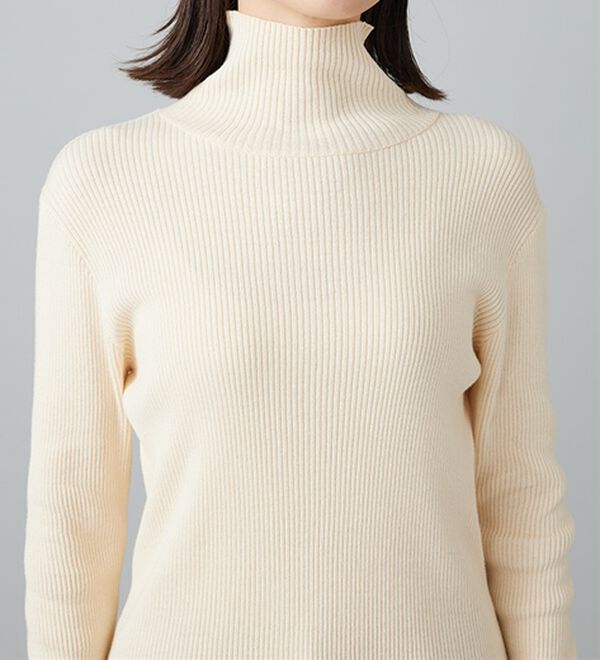 BELLUNA（ベルーナ）の「＜＆ｃｏｃｏｃｈｉ＞ハピネスコットン100％&times;吸湿発熱リブタートルニット（ニット・セーター）」｜詳細画像