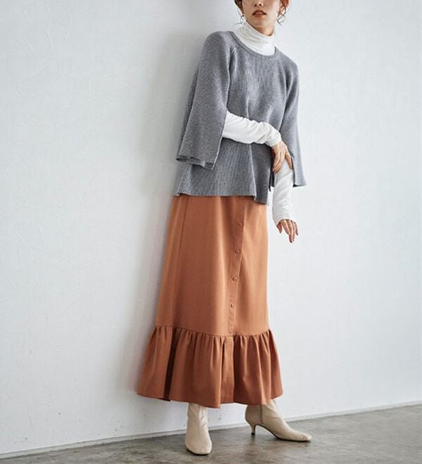 Pierrot（ピエロ）の「【選べる丈】フロントボタンヘムギャザースカート（ロングスカート）」｜詳細画像