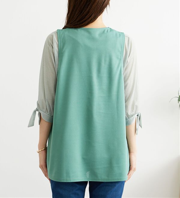 BELLUNA（ベルーナ）の「【2点セット】ストライプシャツ&times;ベストアンサンブル（アンサンブル）」｜詳細画像