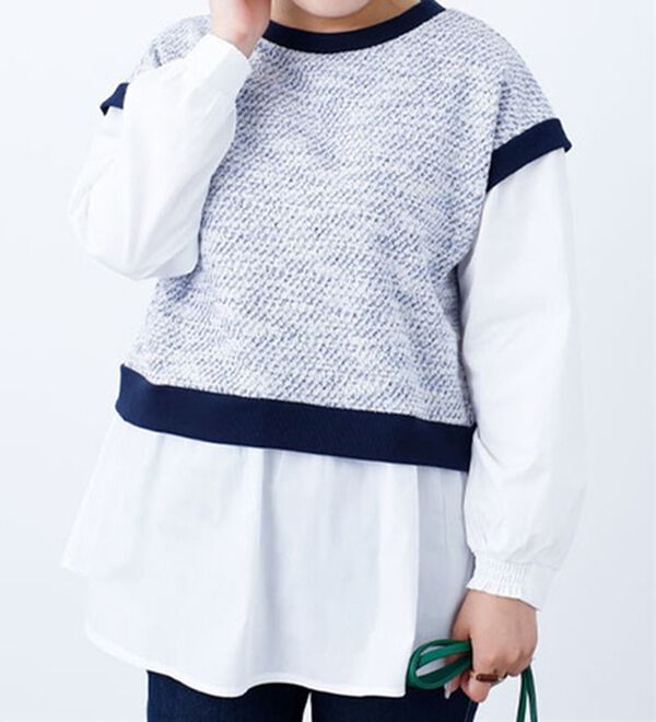 BELLUNA（ベルーナ）の「ツイード調シャツフェイクチュニック（チュニック）」｜ブルー系