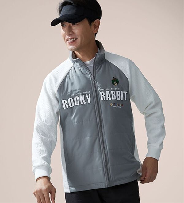 「＜ロッキーラビット＞エンボス柄裏フリースジャケット（メンズジャケット）」｜ホワイト