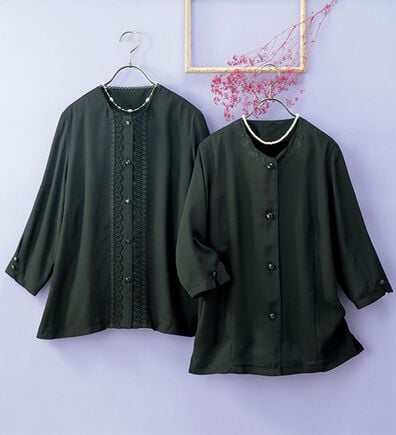 ルフラン（ルフラン）の「【２枚組】フォーマル用黒のデザインブラウス（ブラックフォーマル（喪服・礼服））」