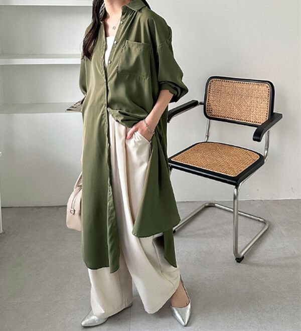 GeeRA（ジーラ）の「スリット入りロングシャツワンピース（シャツワンピース）」｜詳細画像