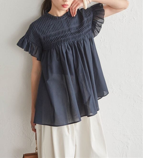 RANAN（ラナン）の「ピンタックフリルボイルブラウス（ブラウス）」｜詳細画像