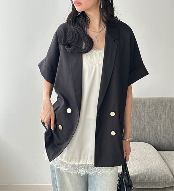 GeeRA（ジーラ）の「リネン調半袖ダブルジャケット（テーラードジャケット）」｜詳細画像