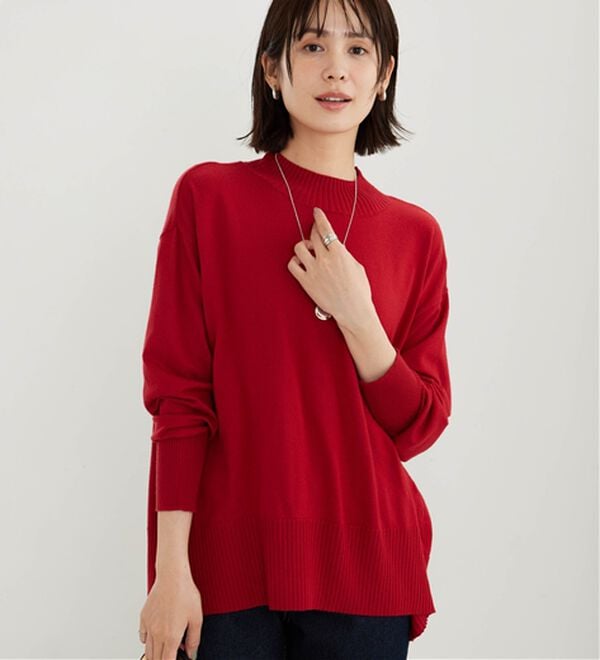 BELLUNA（ベルーナ）の「もちもちハイネックゆったりニットプルオーバー（ニット・セーター）」｜レッド