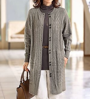 BELLUNA（ベルーナ）の「ブロック調編地変化ボタンデザインニットカーディガン（ニットカーディガン）」｜杢モカ