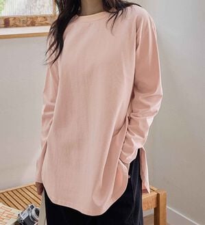 CHAN ME（チャンミ）の「綿１００％ラウンドヘムオーバーサイズＴシャツ（Tシャツ）」｜ピンク
