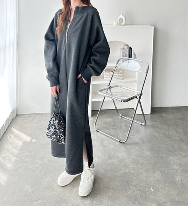 GeeRA（ジーラ）の「前後２ＷＡＹハーフジップ裏起毛スウェットワンピ―ス（その他ワンピース）」｜詳細画像