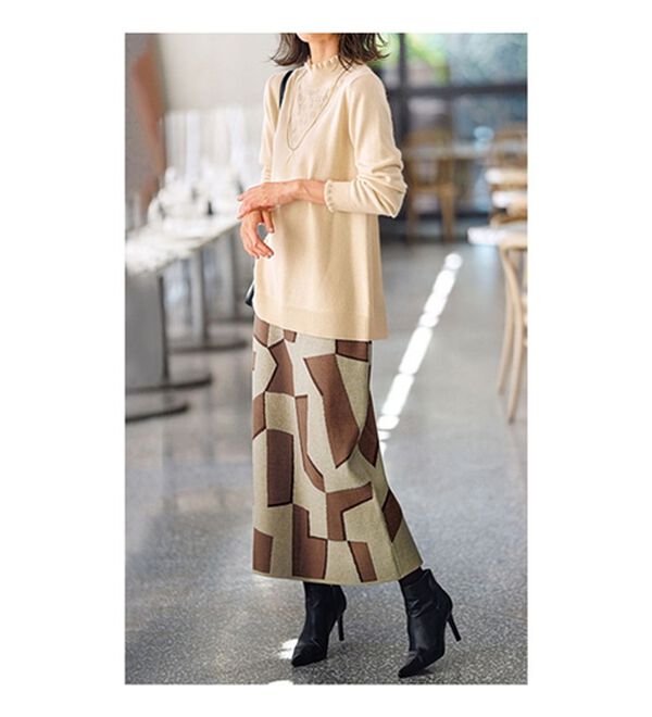 BELLUNA（ベルーナ）の「幾何柄ジャカードニットスカート（ロングスカート）」｜詳細画像