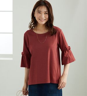 BELLUNA（ベルーナ）の「リボン付フレアー袖プルオーバー（カットソー）」｜ピンク