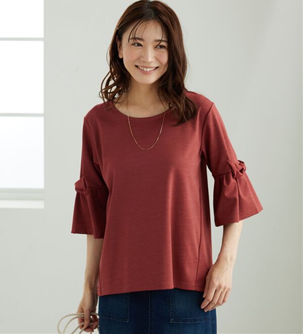 BELLUNA（ベルーナ）の「リボン付フレアー袖プルオーバー（カットソー）」｜ピンク