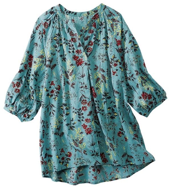 BELLUNA（ベルーナ）の「ドビー素材花柄プリントブラウス（ブラウス）」｜ブルー系