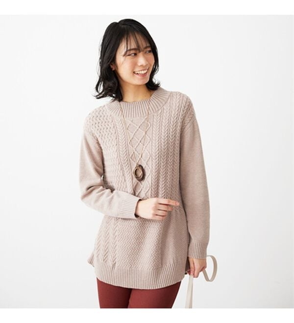 BELLUNA（ベルーナ）の「パッチワーク調ケーブルニットチュニック（チュニック）」｜詳細画像