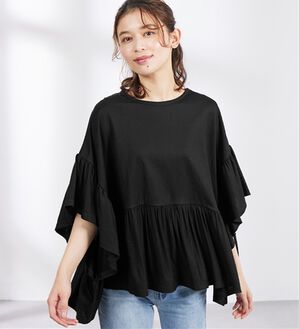 Viola e Viola（ヴィオラ エ ヴィオラ）の「ひんやり冷感ポンチョ風ギャザートップス（カットソー）」｜ブラック
