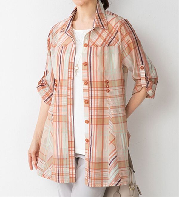 ルフラン（ルフラン）の「綿シルク入りブラウスジャケット（シャツ）」｜オレンジ系